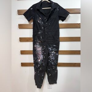 Custom Black Paint-Splattered Jumpsuit